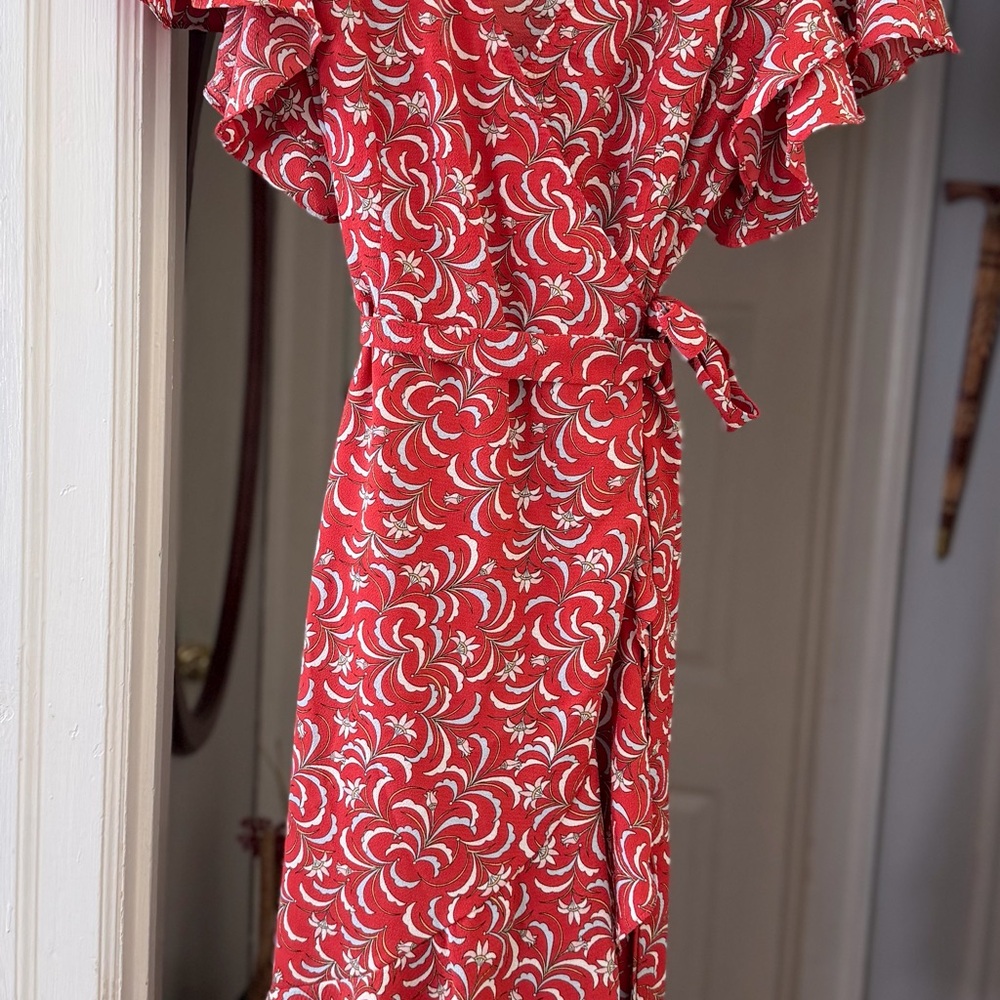 Max Studio Crimson and Ivory Patterned Midi Dress